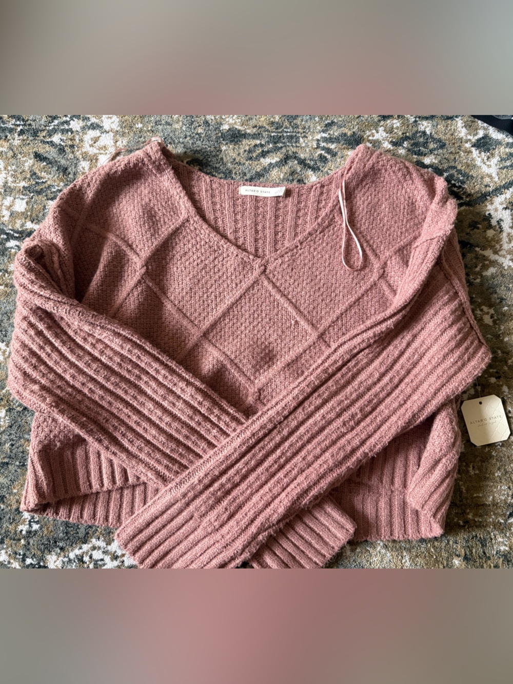 NWT Altar'd State Rose Pink Textured V-Neck Sweater